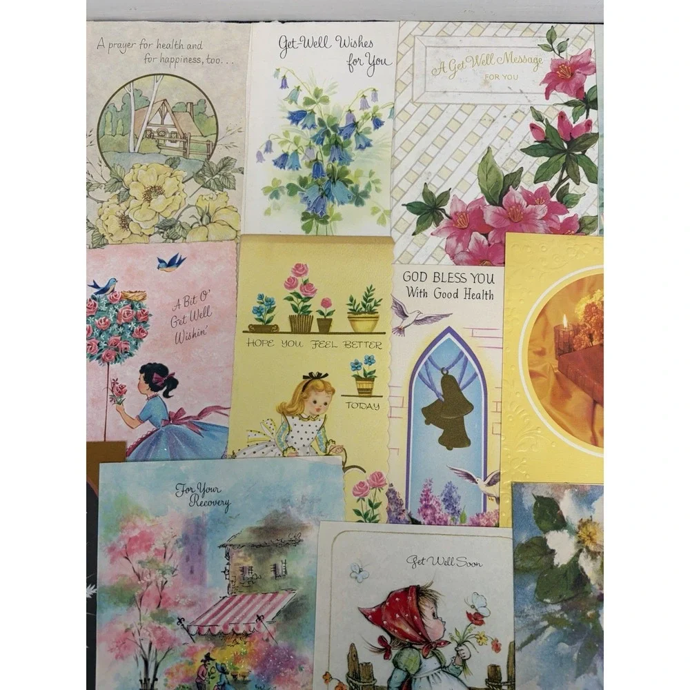 Vintage Get Well Cards Fronts ONLY Scrapbooking Crafts Decoupage Lot of 50+